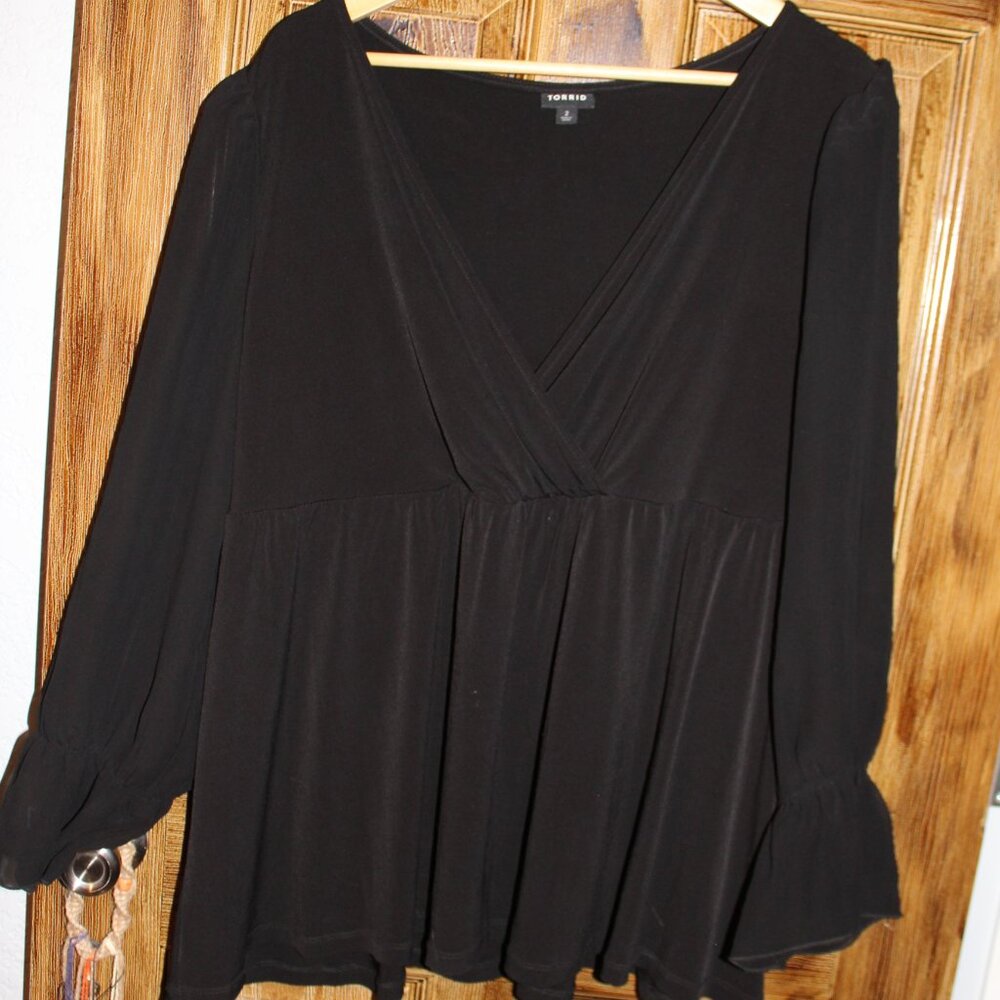 Black V-neck Blouse with sheer sleeves